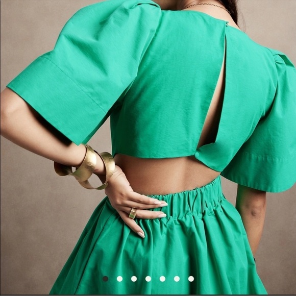 Banana Republic Flutter Flare Mini Dress Green Sz 6 Feminine Modern Cut Out - Picture 9 of 11